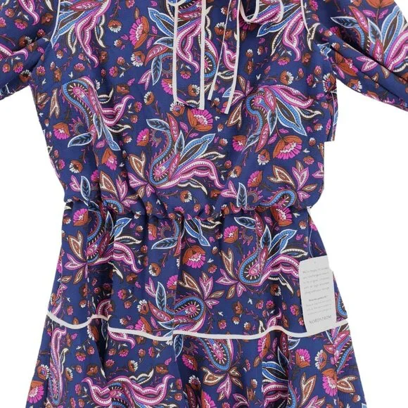 NWT ELIZA J Dress Navy Pink Paisley Floral Blouson Fit Flare Neck Tie Size 6P - Picture 3 of 10